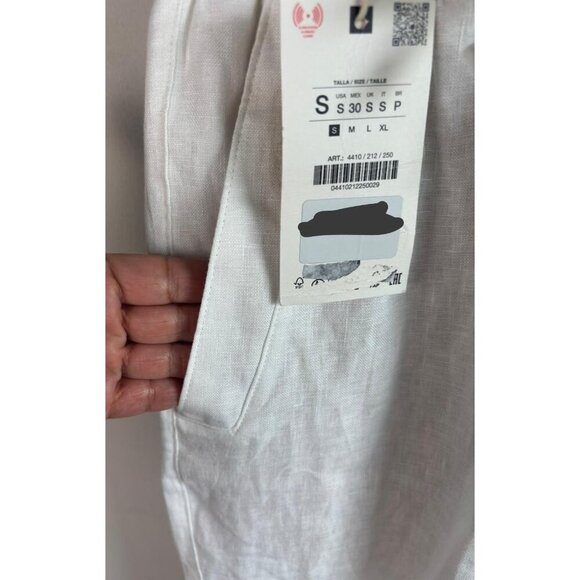 ZARA Womens White 100% Linen Pants Drawstring Trousers Bloggers Favorite Size S - Picture 3 of 9